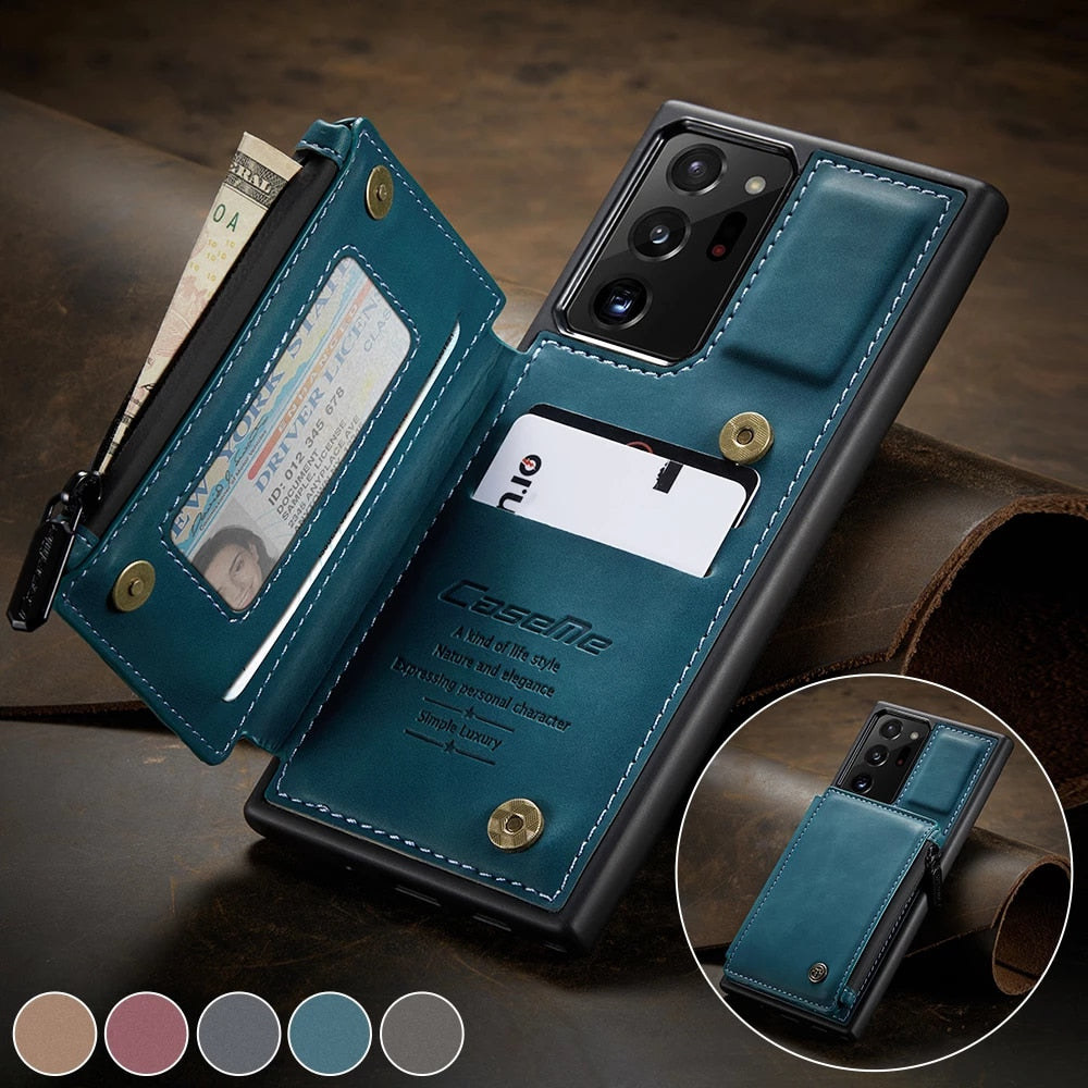 CaseMe Samsung Galaxy S22 Ultra Retro Flip Leather Wallet Case Blue