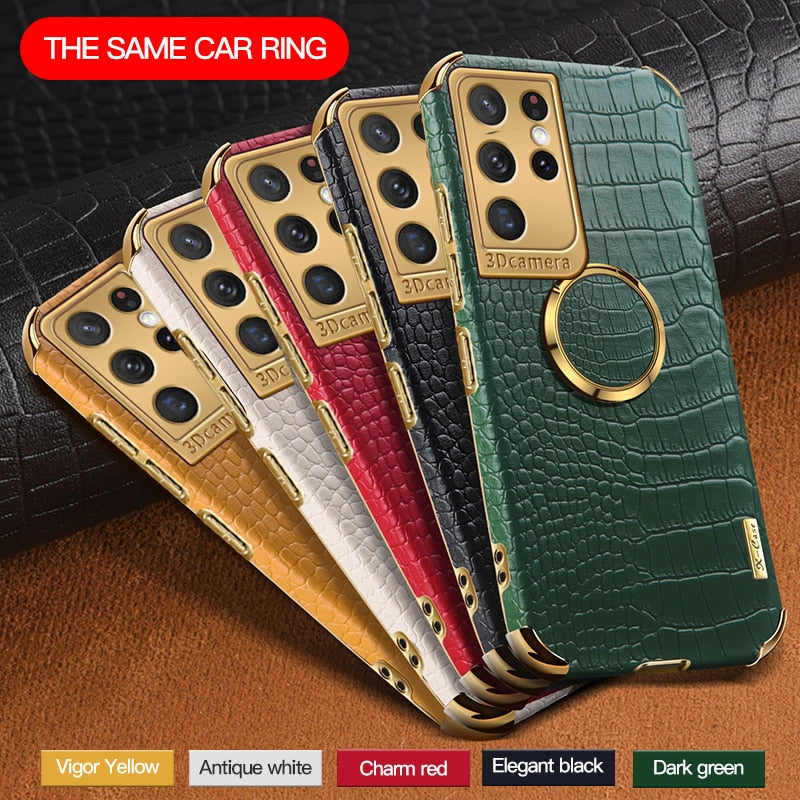 Luxury Korean Rhombic Lattice Case with Leather Ring for Samsung