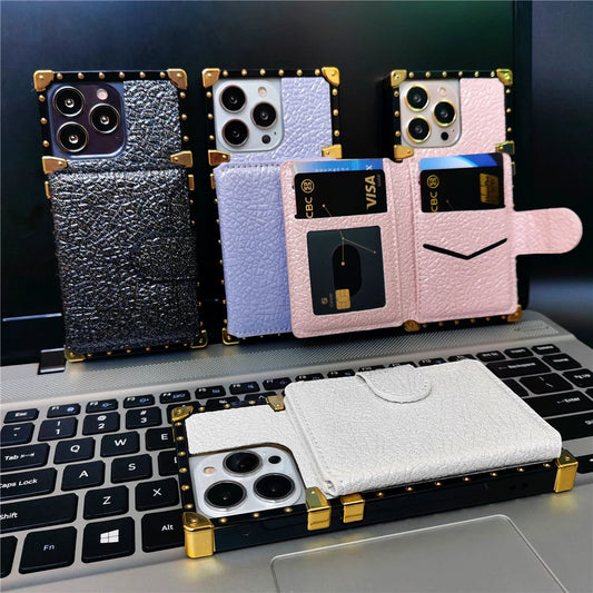 Glitter Square Wallet Card Slot Leather Case For Samsung Galaxy S23 Series