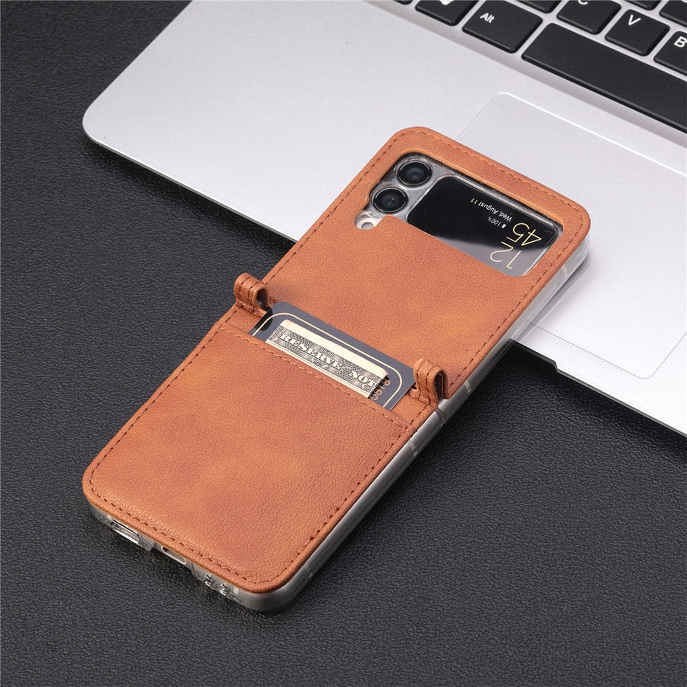 Luxury Leather Card Slot Holder Shockproof Phone Cases For Samsung Galaxy Z Flip Series