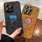 Leather Laser Cute Cat and Bear Phone Case For iPhone 13 Series