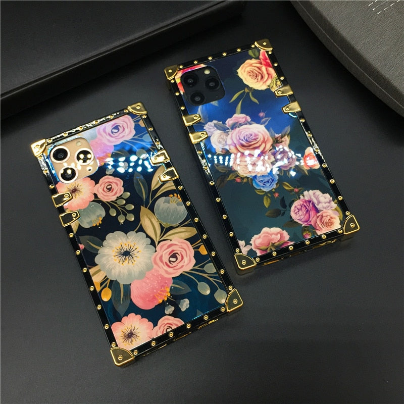 Blu-Ray Square Vintage Flower Phone Case For Samsung Galaxy S20 FE, S20, S20 Plus, S20 Ultra