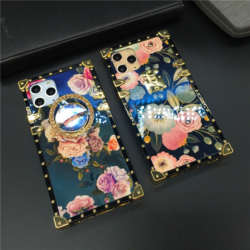 Blu-Ray Square Vintage Flower Phone Case For Samsung Galaxy S20 FE, S20, S20 Plus, S20 Ultra