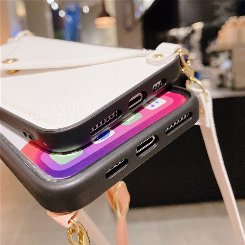 Wallet Shoulder Strap Leather Phone Case For iPhone 7, 8 Series