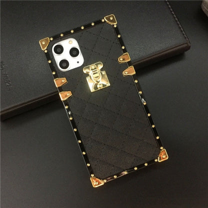 Lux Square Iphone Case, Lambskin Phone Case, Plaid Leather Case