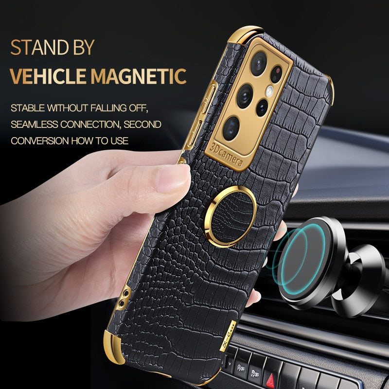 Luxury Leather Magnetic Ring Holder Phone Case For Samsung Galaxy Note 20 Series