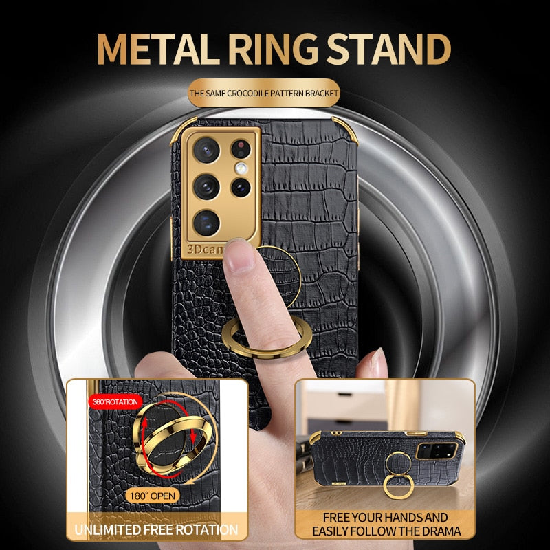 Luxury Leather Magnetic Ring Holder Phone Case For Samsung Galaxy Note 20 Series