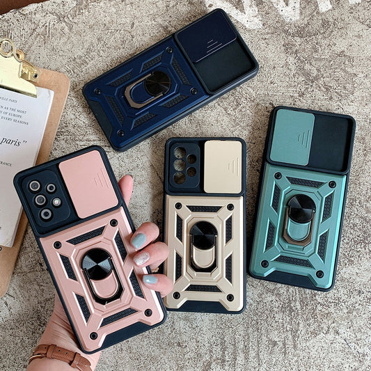 Slide Camera Hybrid Armor Shockproof Ring Holder Cover Phone Case For Samsung Note 20, Note 20 Ultra