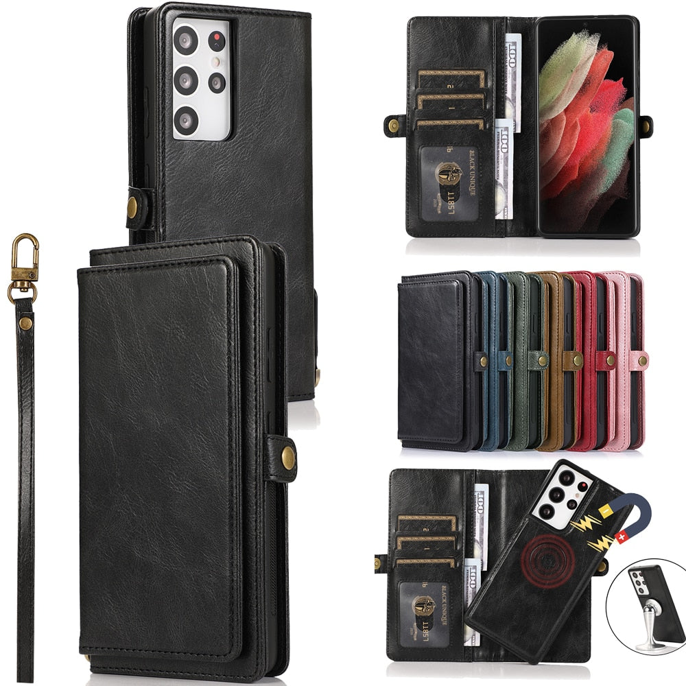 Retro Leather Magnetic Wallet Phone Case For Samsung Galaxy S20 FE, S20, S20 Plus, S20 Ultra