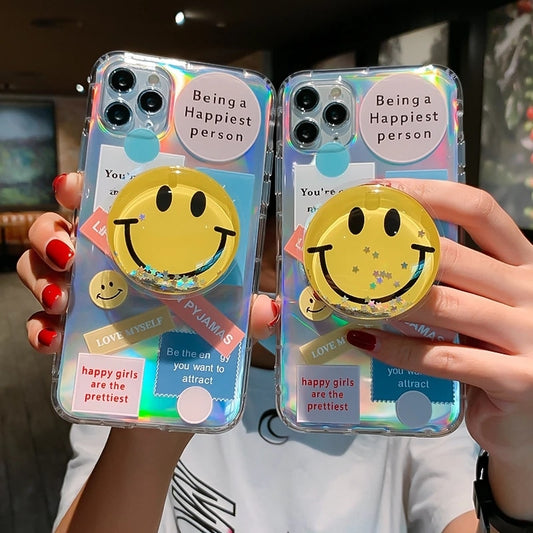 Funny Vintage Label Smile Stand Holder Phone Cases For iPhone 12 Series