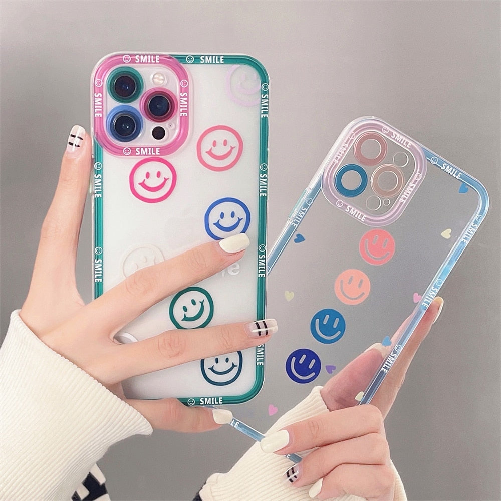 Cute Colorful Smiley Transparent Phone Case For iPhone 11 Series