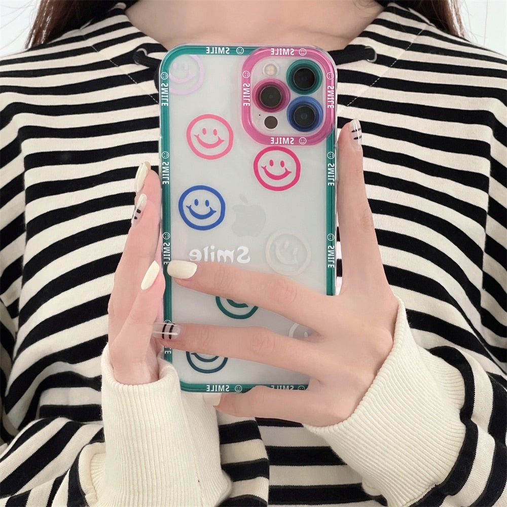 Cute Colorful Smiley Transparent Phone Case For iPhone 11 Series