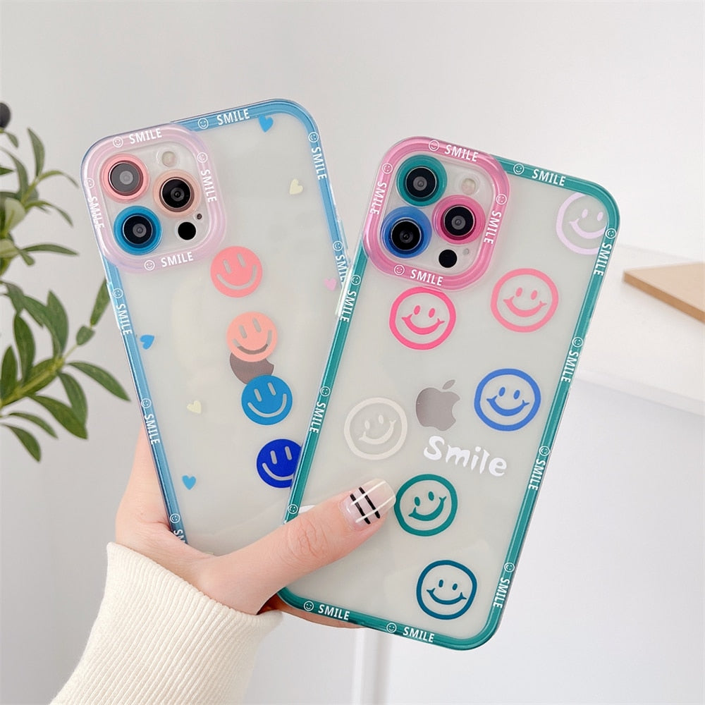 Cute Colorful Smiley Transparent Phone Case For iPhone 11 Series