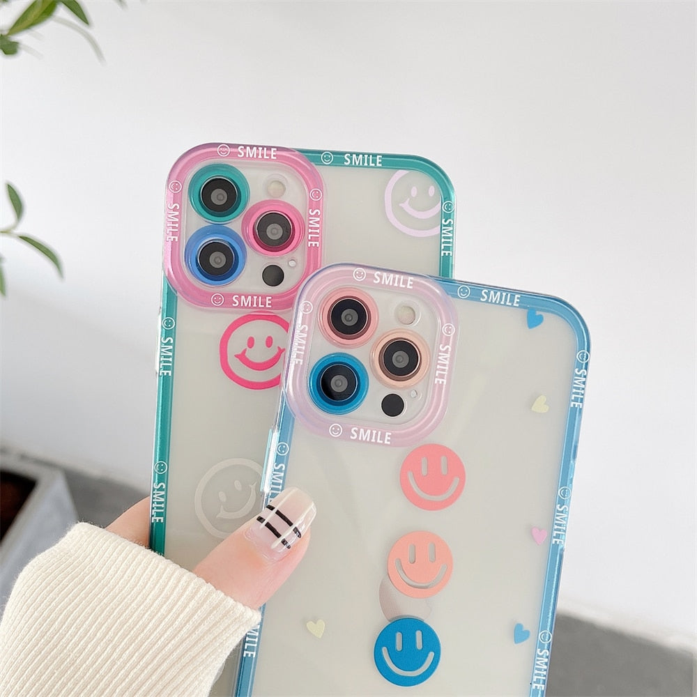 Cute Colorful Smiley Transparent Phone Case For iPhone 11 Series