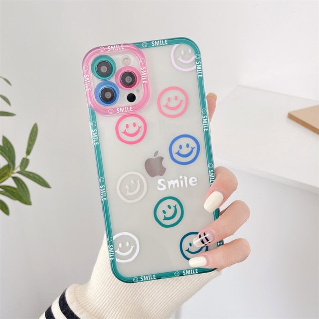 Cute Colorful Smiley Transparent Phone Case For iPhone 11 Series