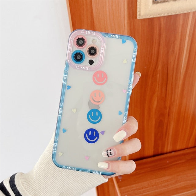 Cute Colorful Smiley Transparent Phone Case For iPhone 11 Series