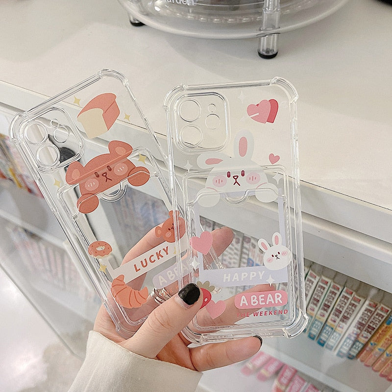 Cute Bear Bunny Soft TPU Card Slot Pocket Phone Case For iPhone 7, 8 Series