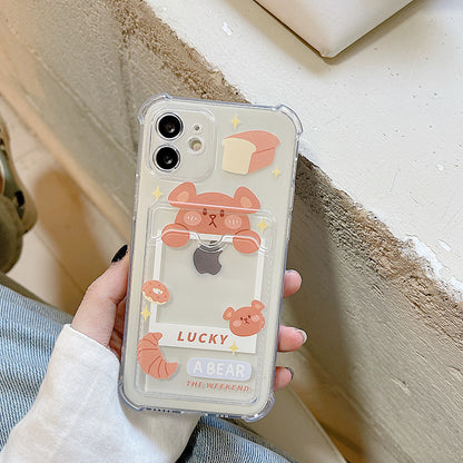 Cute Bear Bunny Soft TPU Card Slot Pocket Phone Case For iPhone 13 Series