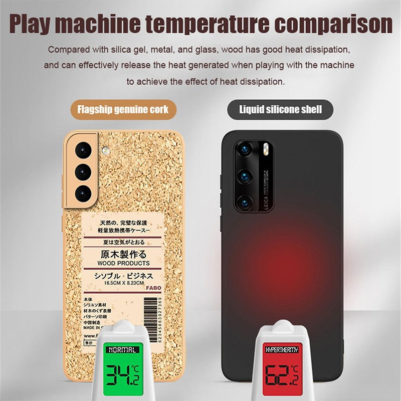 Cork Wood Breathable Shockproof Soft Silicone Phone Case For Samsung S21 Series