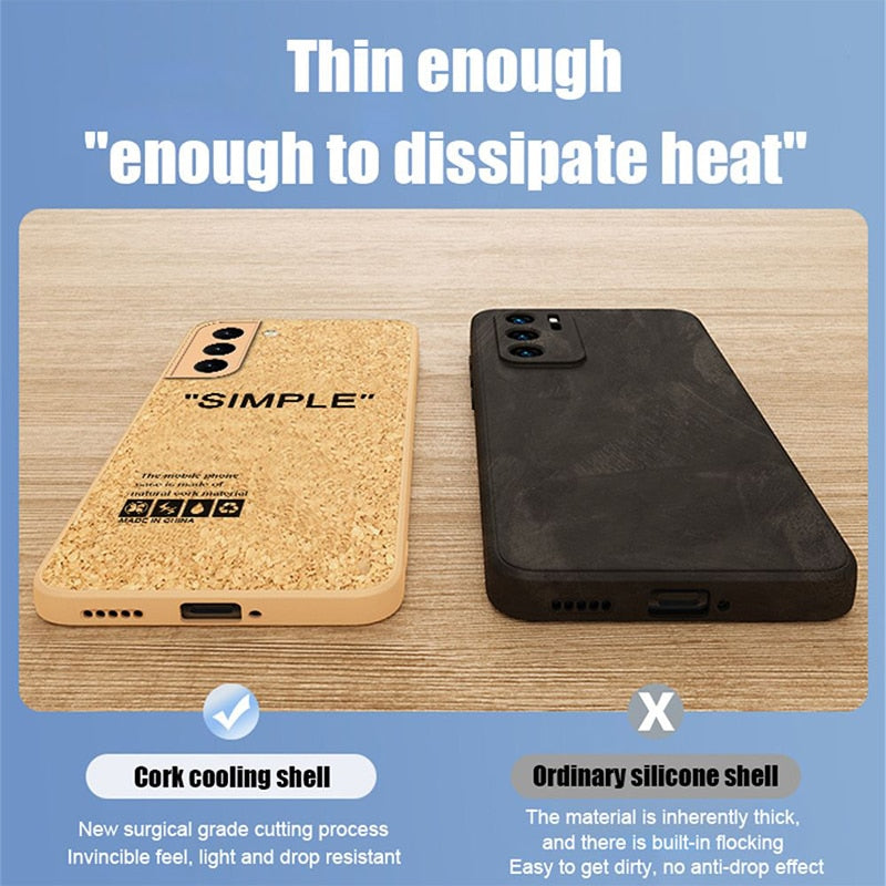 Cork Wood Breathable Shockproof Soft Silicone Phone Case For Samsung S21 Series