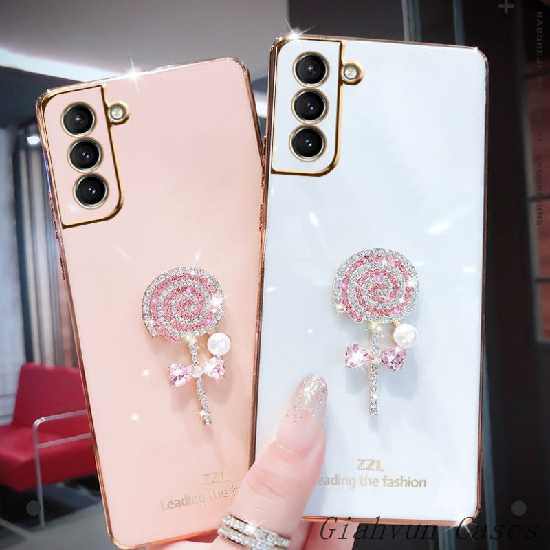 Glossy Crystal Diamond Lollipop Pearl Phone Case For Samsung Galaxy S20 Series