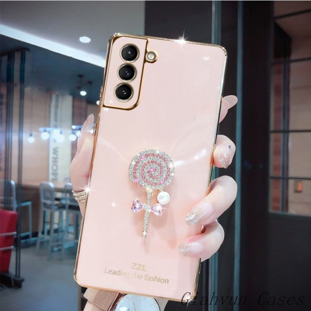 Glossy Crystal Diamond Lollipop Pearl Phone Case For Samsung Galaxy S20 Series