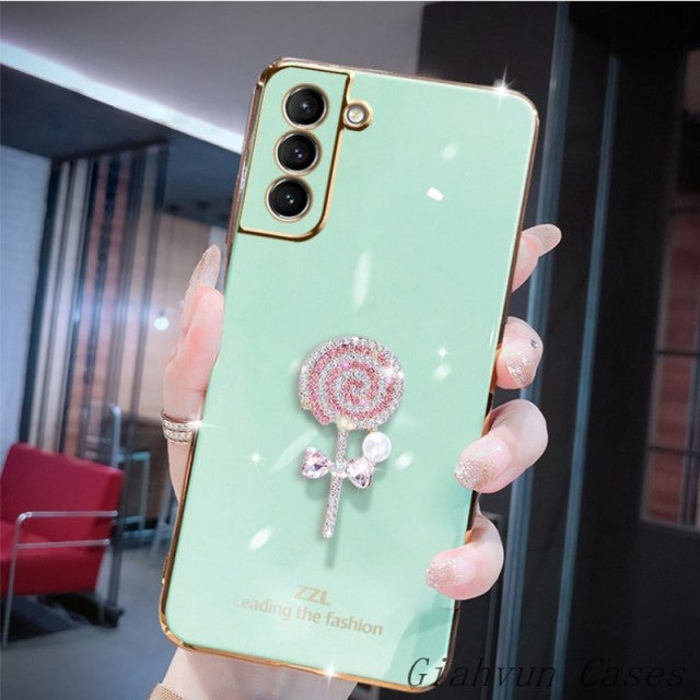 Glossy Crystal Diamond Lollipop Pearl Phone Case For Samsung Galaxy S20 Series