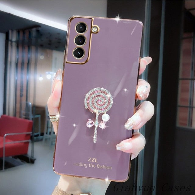 Glossy Crystal Diamond Lollipop Pearl Phone Case For Samsung Galaxy S20 Series