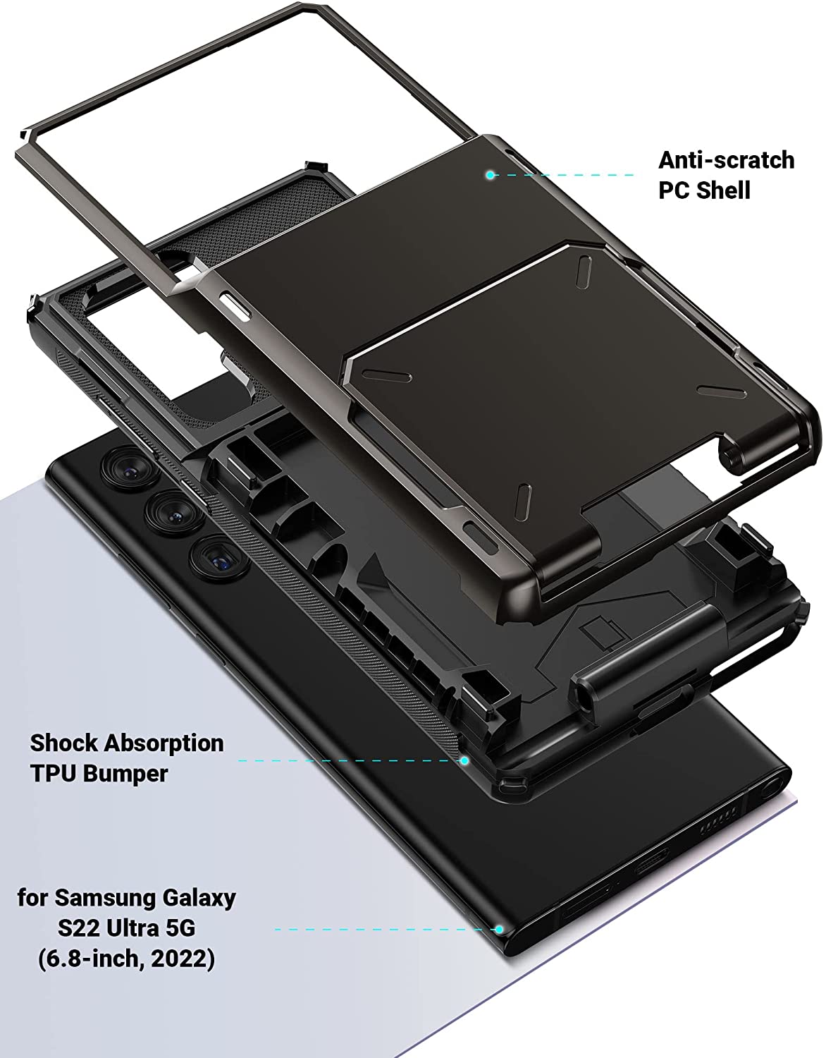 Armor Slide Wallet Card Slots Holder Phone Case For Samsung Galaxy S22 Series