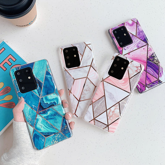 Plating Geometric Colorful Marble Phone Case For Samsung S22 Series