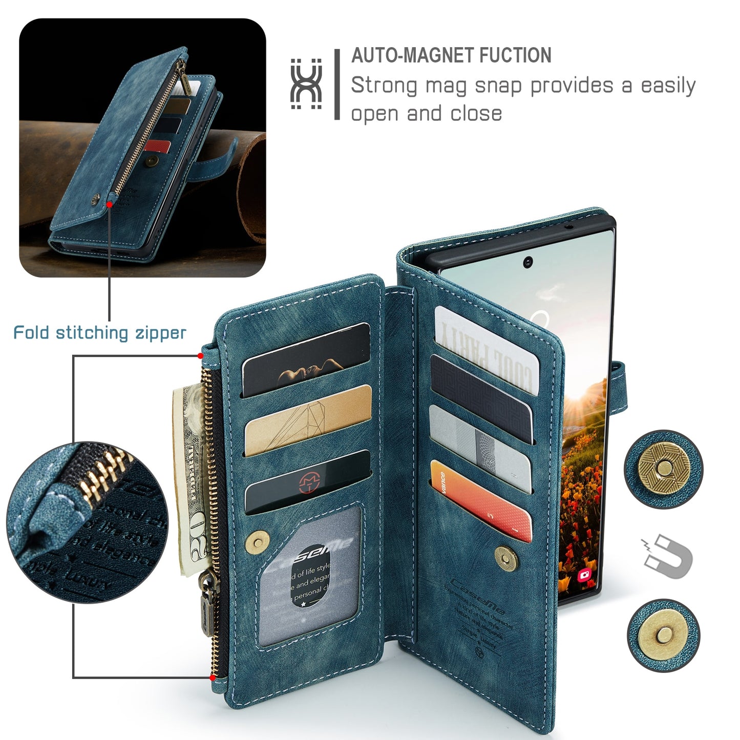 Zipper Wallet 2 In 1 Design Card Slots Phone Case For Samsung Galaxy S22 Series