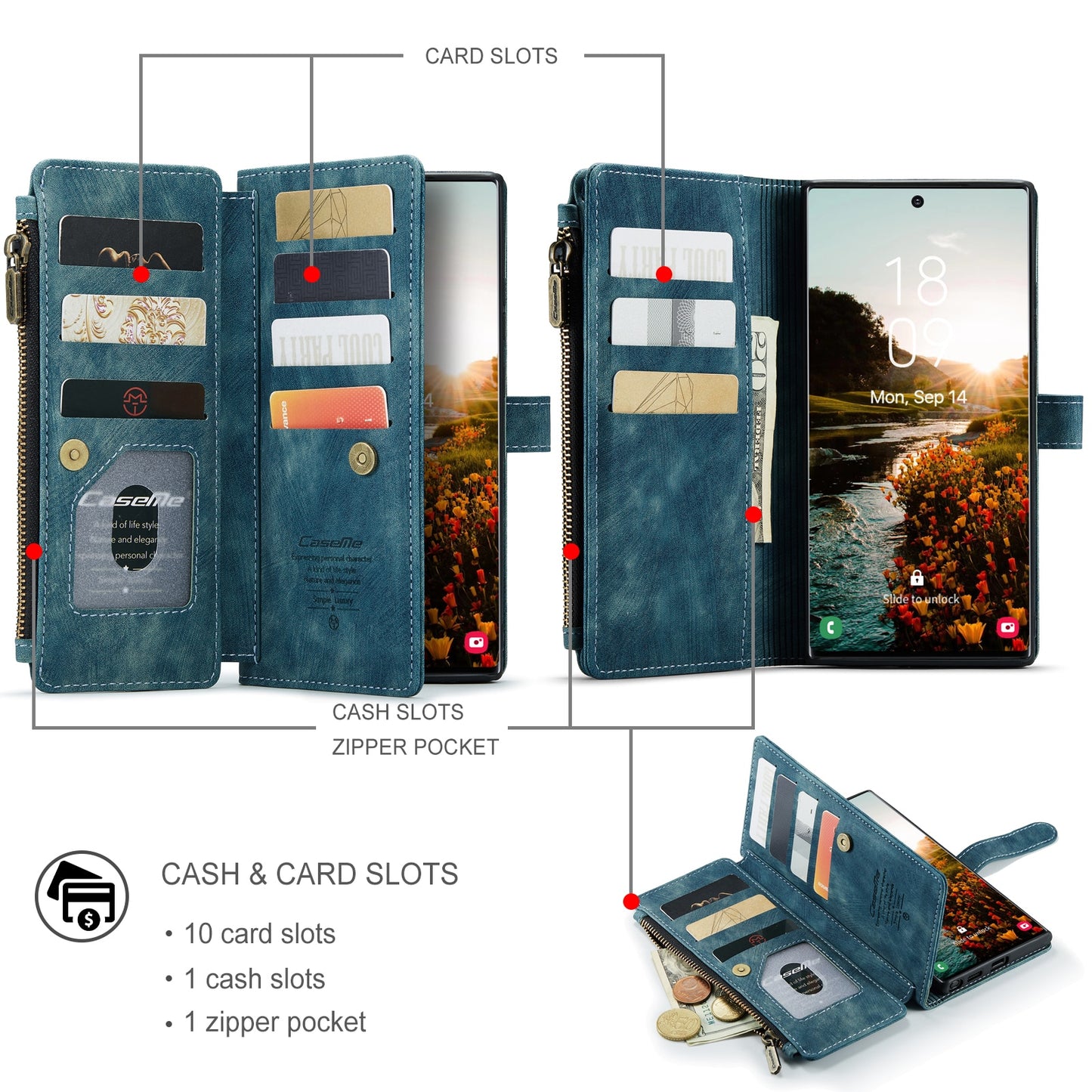 Zipper Wallet 2 In 1 Design Card Slots Phone Case For Samsung Galaxy S22 Series