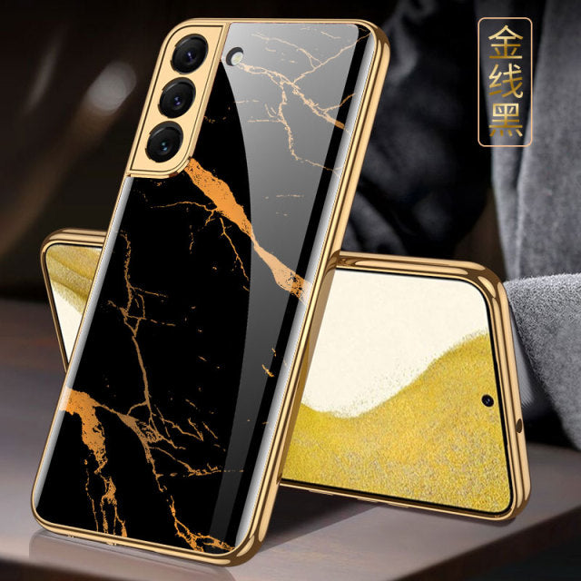 Luxury Plating Glass Phone Case For Samsung Galaxy S22 Series