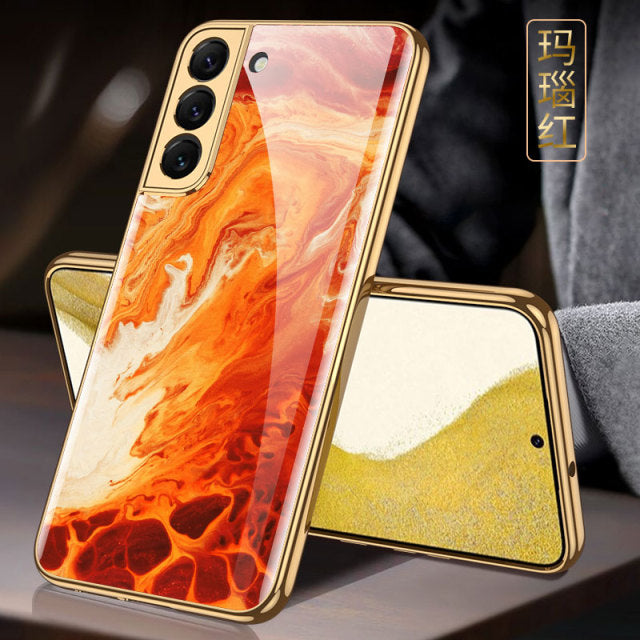 Luxury Plating Glass Phone Case For Samsung Galaxy S22 Series