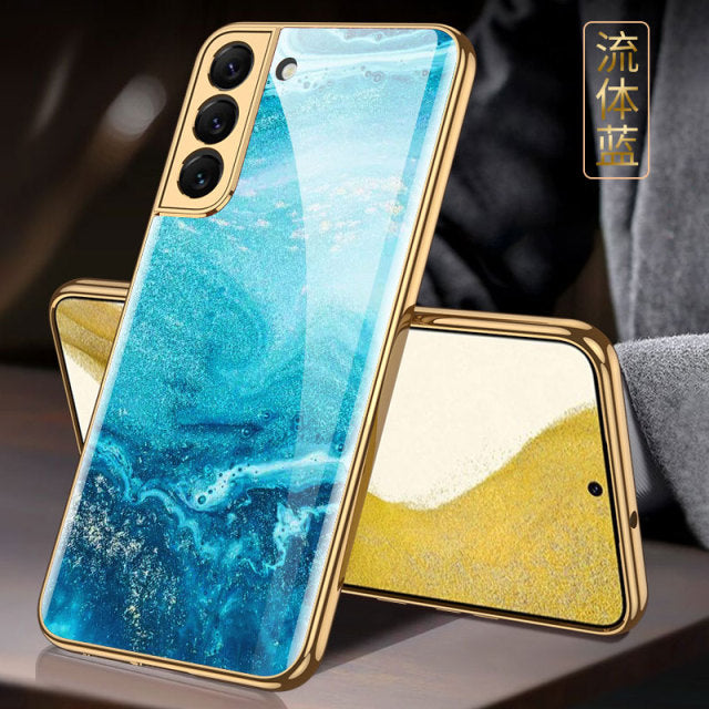 Luxury Plating Glass Phone Case For Samsung Galaxy S22 Series