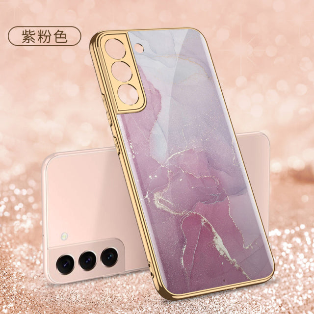 Luxury Plating Glass Phone Case For Samsung Galaxy S22 Series