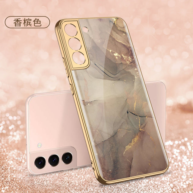 Luxury Plating Glass Phone Case For Samsung Galaxy S22 Series