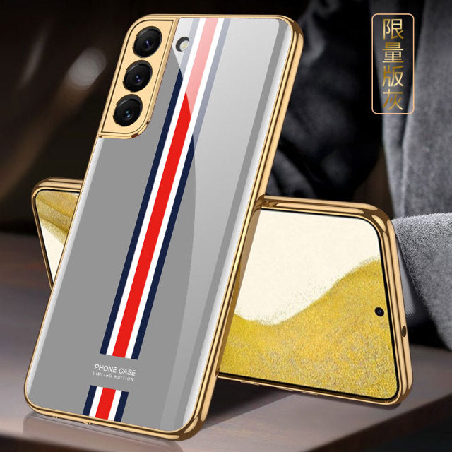 Luxury Plating Glass Phone Case For Samsung Galaxy S22 Series