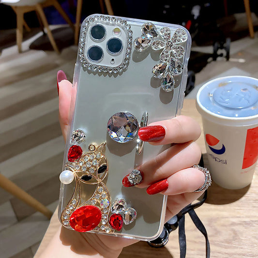 Bling Diamond 3D Fox Pearl Ring Holder Phone Case For iPhone 12 Series