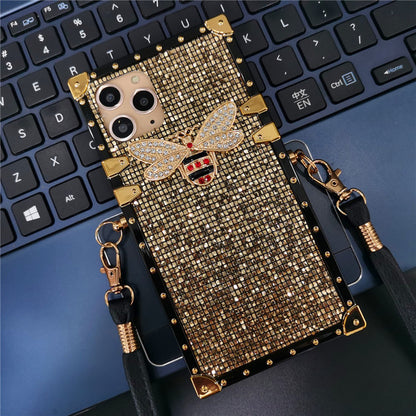 Luxury Glitter Bee Square Lanyard Strap Phone Case For Samsung Galaxy S22 Series